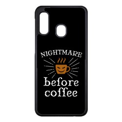 Coque noire pour Samsung Galaxy A12 Nightmare before Coffee - coque café