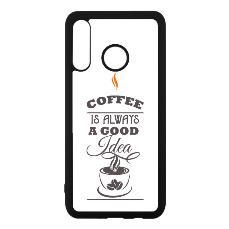 Coque noire pour Huawei P Smart 2020 Coffee is always a good idea - fond blanc