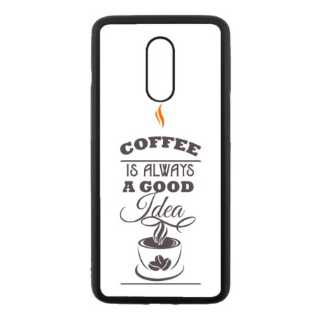 Coque noire pour OnePlus 7 Coffee is always a good idea - fond blanc