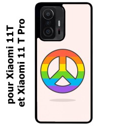 Coque noire pour Xiaomi 11T & 11T Pro Peace and Love LGBT - couleur arc en ciel