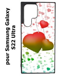 Coque noire pour Samsung Galaxy S22 Ultra fond coeur amour love