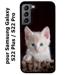 Coque noire pour Samsung Galaxy S22 Plus Bébé chat tout mignon - chaton yeux bleus