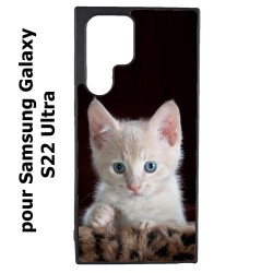 Coque noire pour Samsung Galaxy S22 Ultra Bébé chat tout mignon - chaton yeux bleus