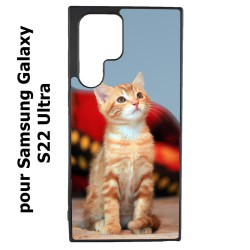 Coque noire pour Samsung Galaxy S22 Ultra Adorable chat - chat robe cannelle