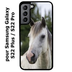 Coque noire pour Samsung Galaxy S22 Plus Coque cheval blanc - tête de cheval