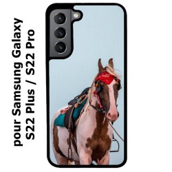 Coque noire pour Samsung Galaxy S22 Plus Coque cheval robe pie - bride cheval