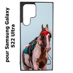 Coque noire pour Samsung Galaxy S22 Ultra Coque cheval robe pie - bride cheval