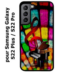 Coque noire pour Samsung Galaxy S22 Plus clé de sol piano - solfège - musique