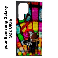 Coque noire pour Samsung Galaxy S22 Ultra clé de sol piano - solfège - musique