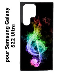 Coque noire pour Samsung Galaxy S22 Ultra clé de sol enflammée - solfège musique