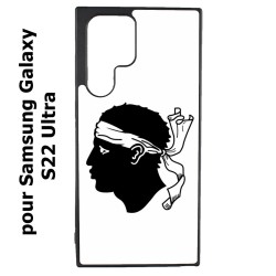 Coque noire pour Samsung Galaxy S22 Ultra Drapeau Corse Emblème - Écusson Corse Tête de Maure