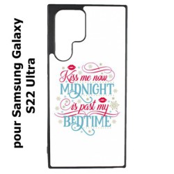 Coque noire pour Samsung Galaxy S22 Ultra Kiss me now Midnight is past my Bedtime amour embrasse-moi