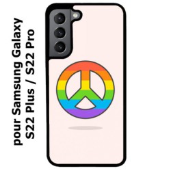 Coque noire pour Samsung Galaxy S22 Plus Peace and Love LGBT - couleur arc en ciel