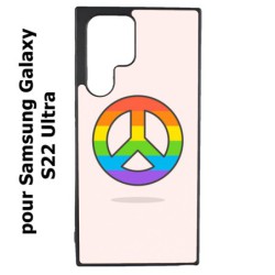 Coque noire pour Samsung Galaxy S22 Ultra Peace and Love LGBT - couleur arc en ciel
