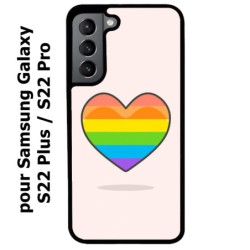 Coque noire pour Samsung Galaxy S22 Plus Rainbow hearth LGBT - couleur arc en ciel Coeur LGBT