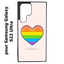 Coque noire pour Samsung Galaxy S22 Ultra Rainbow hearth LGBT - couleur arc en ciel Coeur LGBT
