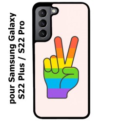 Coque noire pour Samsung Galaxy S22 Plus Rainbow Peace LGBT - couleur arc en ciel Main Victoire Paix LGBT