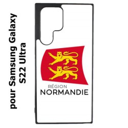 Coque noire pour Samsung Galaxy S22 Ultra Logo Normandie - Écusson Normandie - 2 léopards