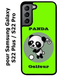 Coque noire pour Samsung Galaxy S22 Plus Panda golfeur - sport golf - panda mignon