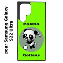 Coque noire pour Samsung Galaxy S22 Ultra Panda golfeur - sport golf - panda mignon