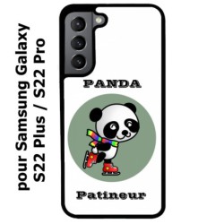 Coque noire pour Samsung Galaxy S22 Plus Panda patineur patineuse - sport patinage