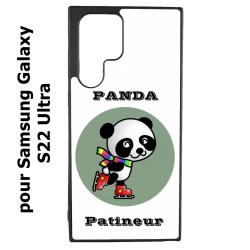 Coque noire pour Samsung Galaxy S22 Ultra Panda patineur patineuse - sport patinage