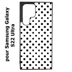 Coque noire pour Samsung Galaxy S22 Ultra motif géométrique pattern noir et blanc - ronds noirs