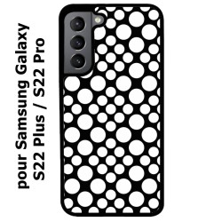 Coque noire pour Samsung Galaxy S22 Plus motif géométrique pattern N et B ronds blancs sur noir