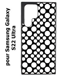 Coque noire pour Samsung Galaxy S22 Ultra motif géométrique pattern N et B ronds blancs sur noir