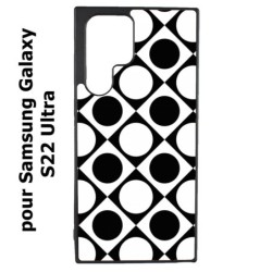 Coque noire pour Samsung Galaxy S22 Ultra motif géométrique pattern noir et blanc - ronds et carrés