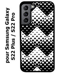 Coque noire pour Samsung Galaxy S22 Plus motif géométrique pattern noir et blanc - ronds carrés noirs blancs