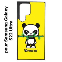 Coque noire pour Samsung Galaxy S22 Ultra PANDA BOO© Bamboo à pleine dents - coque humour