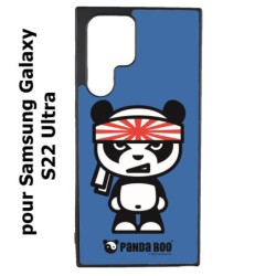 Coque noire pour Samsung Galaxy S22 Ultra PANDA BOO© Banzaï Samouraï japonais - coque humour