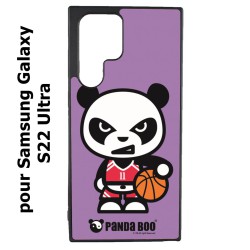 Coque noire pour Samsung Galaxy S22 Ultra PANDA BOO© Basket Sport Ballon - coque humour