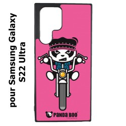Coque noire pour Samsung Galaxy S22 Ultra PANDA BOO© Moto Biker - coque humour