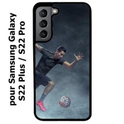 Coque noire pour Samsung Galaxy S22 Plus Cristiano Ronaldo club foot Turin Football course ballon