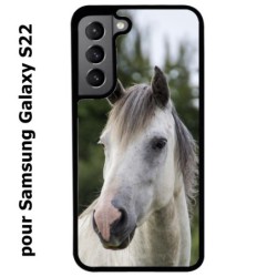 Coque noire pour Samsung Galaxy S22 Coque cheval blanc - tête de cheval