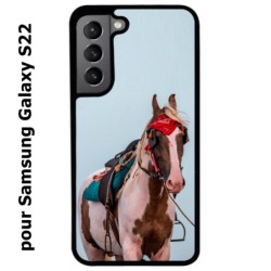Coque noire pour Samsung Galaxy S22 Coque cheval robe pie - bride cheval