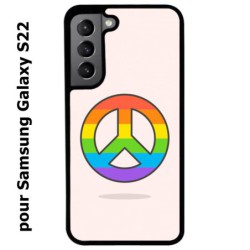 Coque noire pour Samsung Galaxy S22 Peace and Love LGBT - couleur arc en ciel