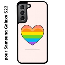 Coque noire pour Samsung Galaxy S22 Rainbow hearth LGBT - couleur arc en ciel Coeur LGBT
