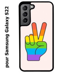Coque noire pour Samsung Galaxy S22 Rainbow Peace LGBT - couleur arc en ciel Main Victoire Paix LGBT