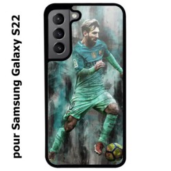 Coque noire pour Samsung Galaxy S22 Lionel Messi FC Barcelone Foot vert-rouge-jaune