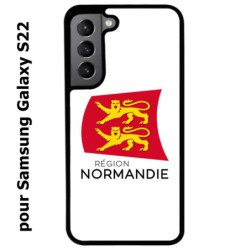 Coque noire pour Samsung Galaxy S22 Logo Normandie - Écusson Normandie - 2 léopards