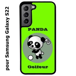 Coque noire pour Samsung Galaxy S22 Panda golfeur - sport golf - panda mignon