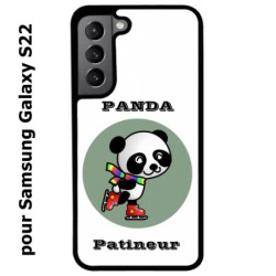 Coque noire pour Samsung Galaxy S22 Panda patineur patineuse - sport patinage