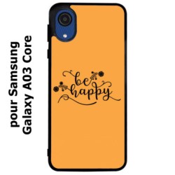 Coque noire pour Samsung Galaxy A03 Core Be Happy sur fond orange - Soyez heureux - Sois heureuse - citation