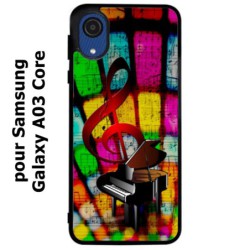 Coque noire pour Samsung Galaxy A03 Core clé de sol piano - solfège - musique