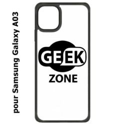 Coque noire pour Samsung Galaxy A03 Logo Geek Zone noir & blanc