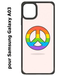 Coque noire pour Samsung Galaxy A03 Peace and Love LGBT - couleur arc en ciel