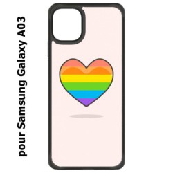 Coque noire pour Samsung Galaxy A03 Rainbow hearth LGBT - couleur arc en ciel Coeur LGBT